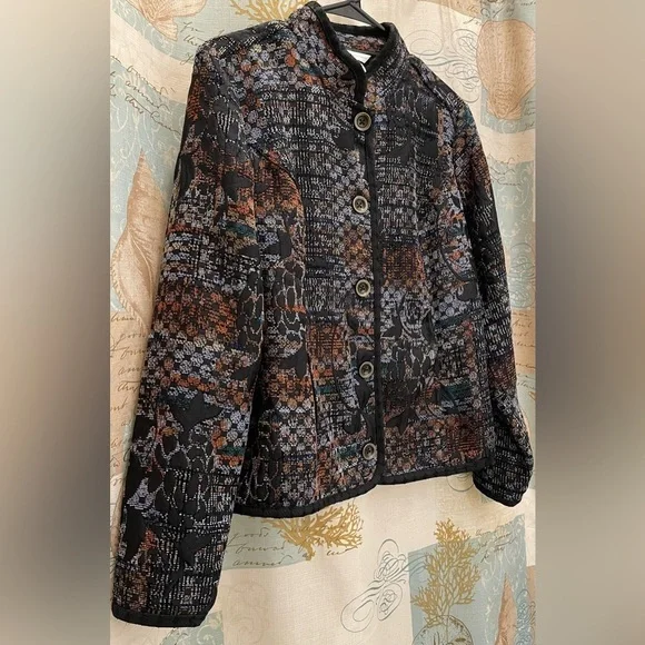 Christopher&Banks Womens Med Earth Tones Button Sport Jacket Office Floral Geo - Picture 3 of 10